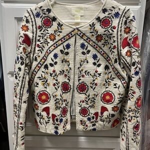 Maeve Floral Embroidered Blazer - Cream and Red